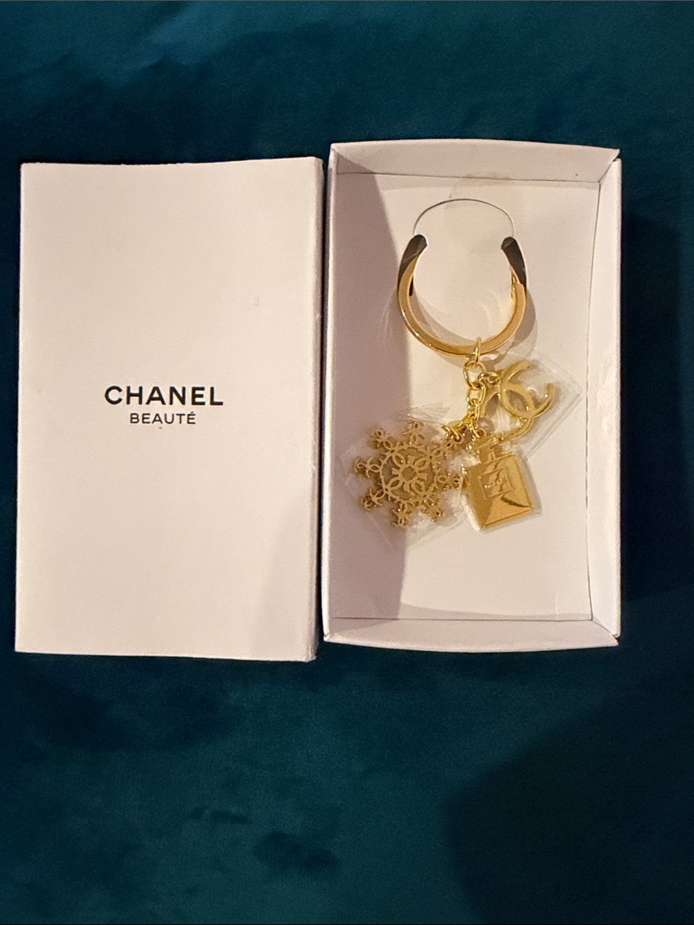 CHANEL Gold Charm Keyring with Snowflake and CC Logo